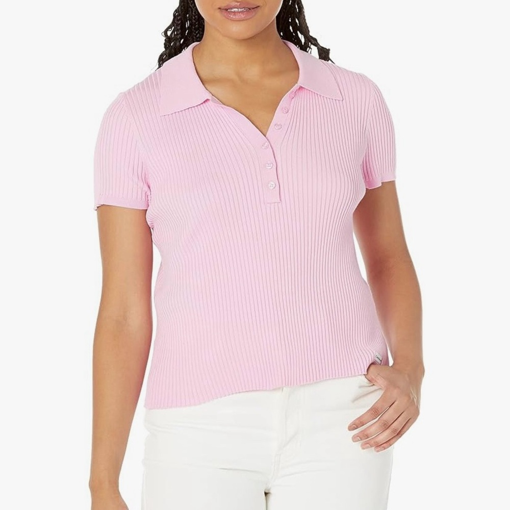 Calvin Klein Jeans Pink Ribbed Button Down Polo